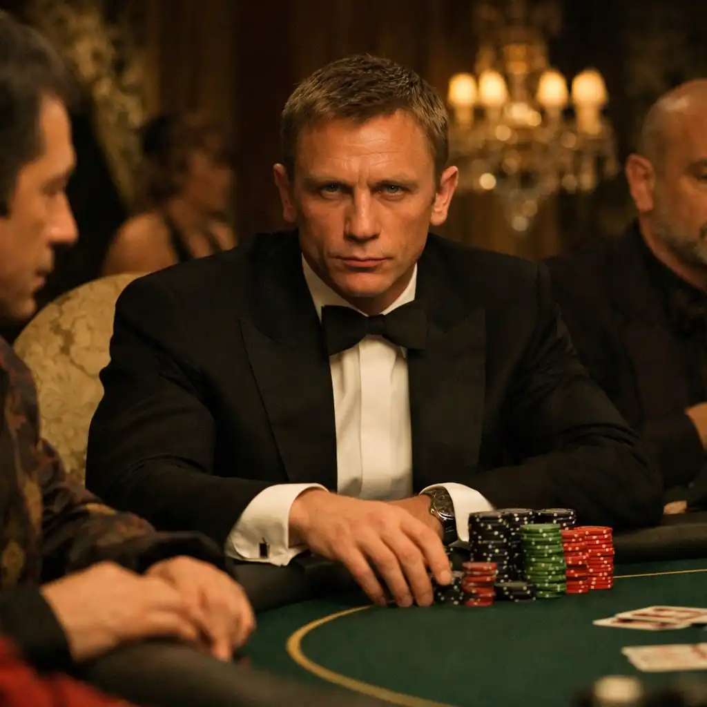 Daniel Craig as James Bond studies his opponents during the Casino Royale poker tournament