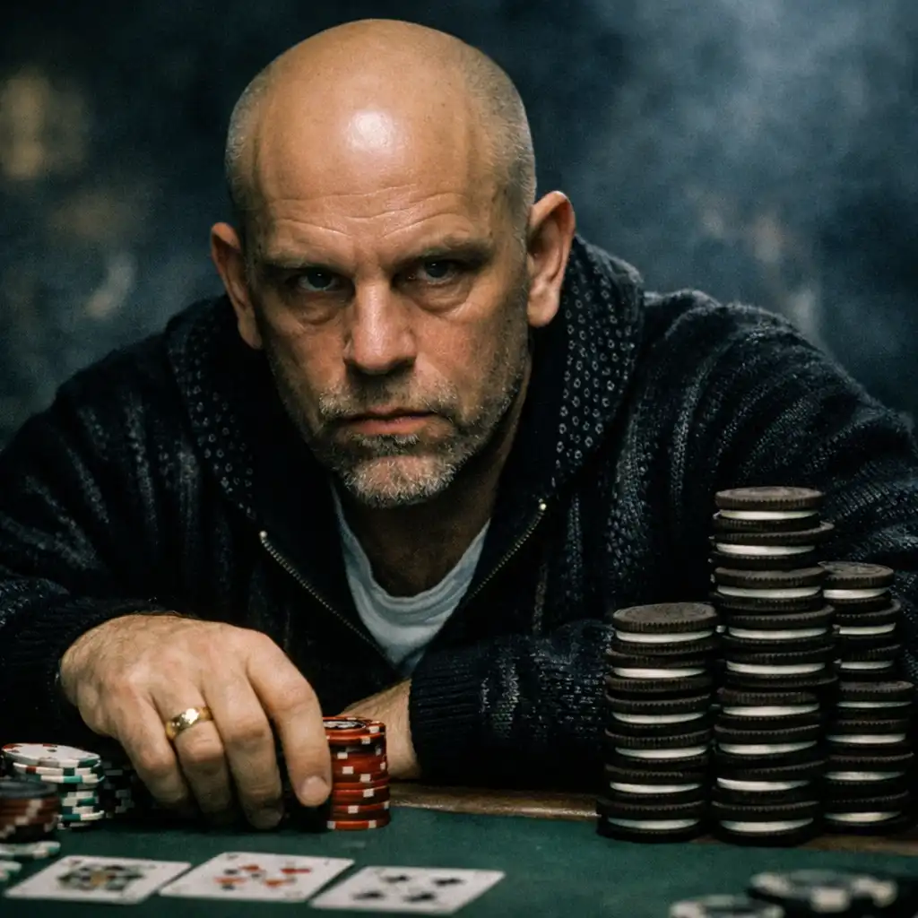 John Malkovich as Teddy KGB glares across the poker table in Rounders